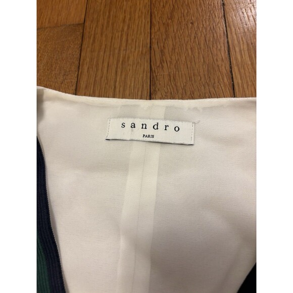 Sandro Paris Cruise Midi Dress Pleated Skirt A Line Button White Green Size 1 S - Picture 4 of 11